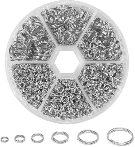 Redamancy 690 Stück Schlüsselringe Silber, 4 5 6 8 10 12 mm Kleine Metallringe, Mini Schlüsselring, Metall Rund Schlüsselanhänger Ring für Schlüssel, Basteln, Ornamente und DIY in Aufbewahrungsbox