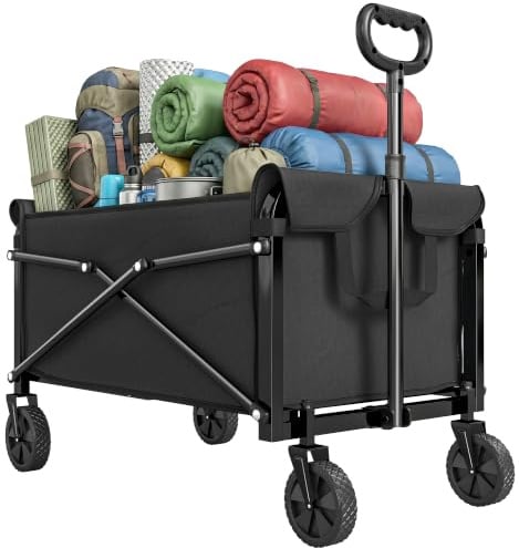 Outsunny Gartenwagen 50 kg Belastbar Klappbar Verstellbarer Griff Schwarz | Transportwagen, Bremse, Rädern, Bollerwagen, Faltbar, Handwagen, Gartenkarre, 80 Liter Gerätewagen, Haus, Garten