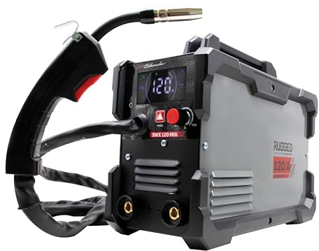 Schumacher Electric - SWX 120: saldatrice MIG con inverter da 120 A, senza gas, 230 V – Torcia MIG Direct + MMA – Filo tubolare da Ø 0,6–0,9 mm – Elettrodi da Ø 1,6–3,2 mm – Display LCD – 2 rulli