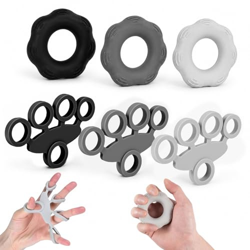 CAREHABI Hand Grip, Hand Gripper Set da 6, Grip Trainer Anelli Silicone senza BPA (30-50 Lbs) & Fasce Estensione (6.6-11 Lbs), Allenamento Avambraccio Antiscivolo Atleti, Musicisti & Terapia