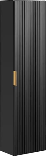 WFL GROUP Hochschrank 35 cm Hängend mit Rillenfronten – Geriffelte Soft-Close Türen und 3 Griffsets in Gold, Chrom & Schwarz – Badschrank in Schwarz