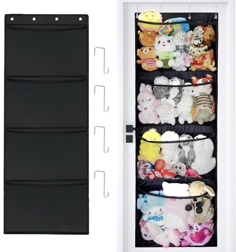 Cryptisg Kuscheltier Aufbewahrung Tür, Hängend Stofftier Aufbewahrung mit 4 Taschen, Robust und Langlebig Über der Tür-Organizer für Kuscheltiere, Hochwertig und Exquisit Hängendes Aufbewahrungsnetz