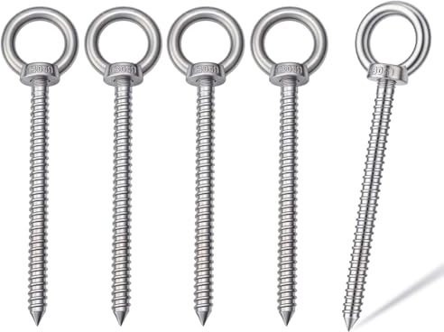 AHANDMAKER 5Pcs 6.5 Inch Heavy Duty Eye Hooks M10 Self Tapping Eyelet Screw Eye Bolt for Hammock Stand, Swing Chair, Yoga, Tie-Downs, Heavy Indoor & Outdoor Uses