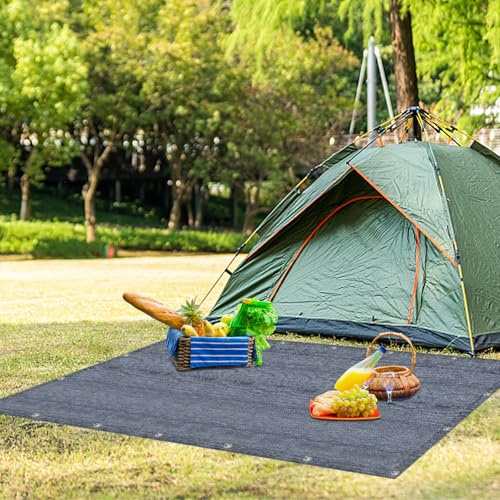 Yunvin Awning Carpet 3x6m Outdoor Rug Camping Mat HDPE Ground Sheet Tent Tarp with Eyelets, Ground Nails & Carry Bag Weatherproof Washable for Caravan Picnics Hiking, Grey