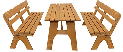 TPFGarden 3-Teilige Garnitur DRIEBURG Kiefer 2X 4-Sitzer, 1x Tisch 70cmx200cm