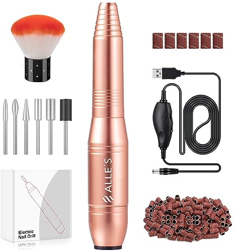 Nail Drill,Electric Nail Files for Acrylic Nails Gel,Professional Nail Drill Efile 20000RPM,Adjustable Speed Manicure Pedicure Set with Sanding Bands and Nail Drill Bits,Gold