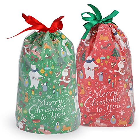 HOWAF 24pcs Geschenktüte Weihnachten Groß - Süßigkeiten Tüten, Partytüten, Kekstüten, Geschenk Taschen Mit Kordelzug für Kinder