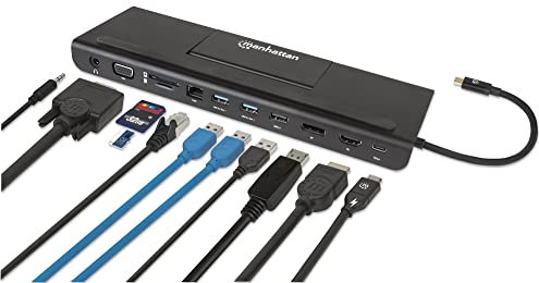 Manhattan USB-C 11-in-1-Dockingstation MST für DREI Monitore, schwarz, 153478
