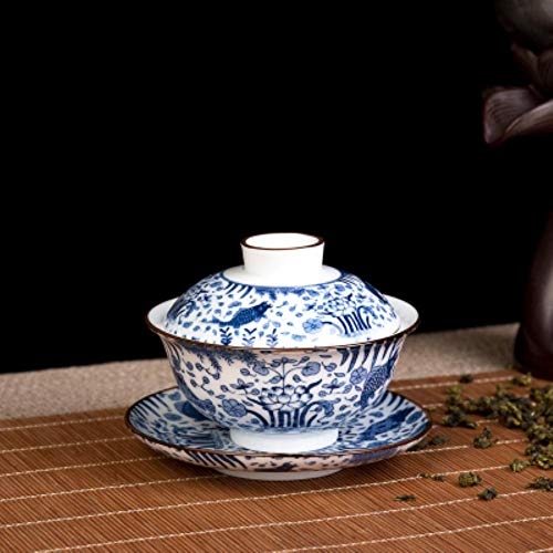 LAIY Porcelaine Bleue Et Blanche Gaiwan Chine SoupièRe CéRamique Bol À Thé Tasse Soucoupe Couvercle Gaiwan Coupe Bol Bol À Thé 140Ml, Style 5