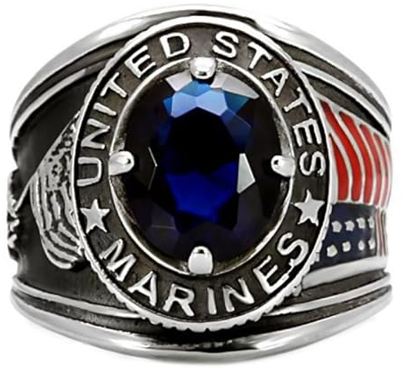 BOBIJOO JEWELRY - Bague Militaire Marines Chevalière Homme United States USA Acier inoxydable Argent Rouge Bleu - 18,5 (8 US)