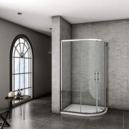900x800x1900mm Right Quadrant Shower Enclosure Cubicle Glass Screen Sliding Shower Door with Tray + Free Waste