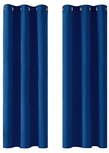 Deconovo Cortinas de Dormitorio Opacas para Interiores, 2 Piezas, 183 cm de Alto, Cortinas térmicas aislantes Lisas con ollados, 107 x 183 cm (Ancho x Alto), Azul electrónico