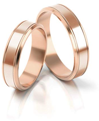 JC Trauringe Silber 925 Paarpreis Eheringe Rotgold Plattiert I Edle Verlobungsringe breit 5,0 mm I Partnerringe mit Gravur in edler Schatulle I 2 Hochzeitsringe Herrenring & Damenring I PL060-RGP