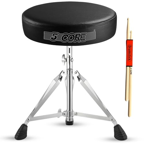 5 CORE Drum Throne Thick 3 Padded Drum Seat Adjustable Drumming Stools with Anti-Slip Feet for Adults and Kids Drummers Black - DS CH BLK