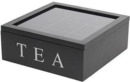 mucHome Teebox aus Holz in Schwarz mit 9 Fächern Teekasten Teebeutelbox Teekiste