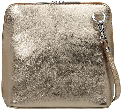 Caspar Kleine Elegante Leder Clutch Damen Umhängetasche in metallic Optik - CLASSIC LINE - Modell No.778 - Made in Italy