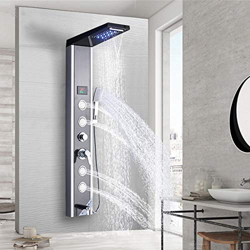 Wieoc Panneau de douche de douche LED Noir/brossé de luxe