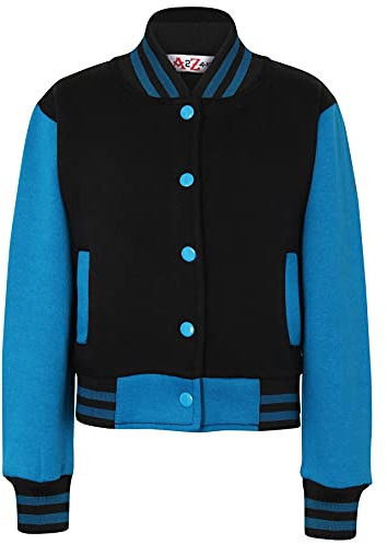 A2Z 4 Kids Baseball Kontrast Jacke Varsity Stilvoll Mantel B.B Stehkragen Lange Ärmel - B.B Plain Jacket Black & Blue 9-10