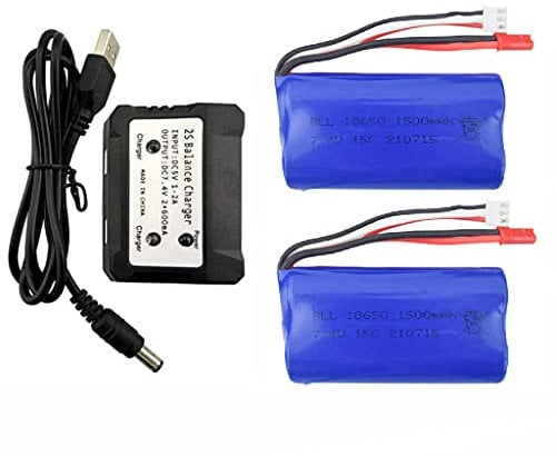ZYGY 2pcs 7.4v 1500mah Lithium Battery with 2-in-1 Charger for UD1601 UD1602 SG1603 SG1604 1:16 Four-wheel Drive High-speed Drift Car Lithium Battery RC Flat Sports Car Accessories