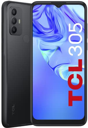 TCL 305 - Smartphone Dual Sim, Display 6.52 HD+, 32 GB, 2GB RAM, Tripla Camera, Android 11, Batteria 5000 mAh, Space Gray [Italia], Ultra Matt Black