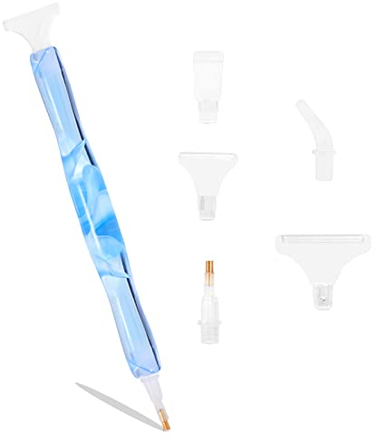 Stylo de Peinture Diamant, Stylo de Forage à Pointe de Résine, Kit Stylo de Forage Diamond Painting Bricolage 5D avec 5 Têtes de Stylo de Rechange pour Broderie et Nail Art, Bleu