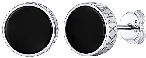 FaithHeart Boucles d'Oreille Homme Viking en Argent 925 Boucles d'Oreilles Clous Noir avec Pierre Onyx, Bijou Runique Élégant