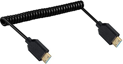 LOKEKE Coiled Mini HDMI Type C Cable 2.1, Gold-Plated Male to Male Cable Cord, 8K@60Hz 4K@120Hz, eARC HDR10 Compatible with PS5 TV Switch Roku