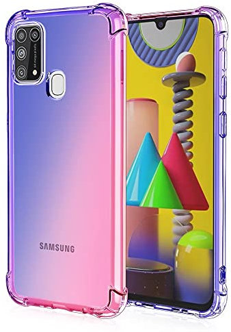 HONLEN Hülle für Samsung Galaxy M31 Case, (6.4 Inches) Transparent Farbverlauf Design TPU Silicone Handyhülle, Verstärkung mit Vier Ecken Cover Blau Rosa