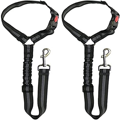 Seat Belt For Dogs In Car Adjustable - Headrest Dog Car Seat Belt Restraint Puppy - Elastic Pet Dog Seat Belt harness - Strong Leads Harness for Dogs Cats and Pets - 2 Pack Black