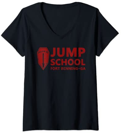 Damen Jumpmaster Follow Me Jump School Airborne Fort Benning T-Shirt mit V-Ausschnitt