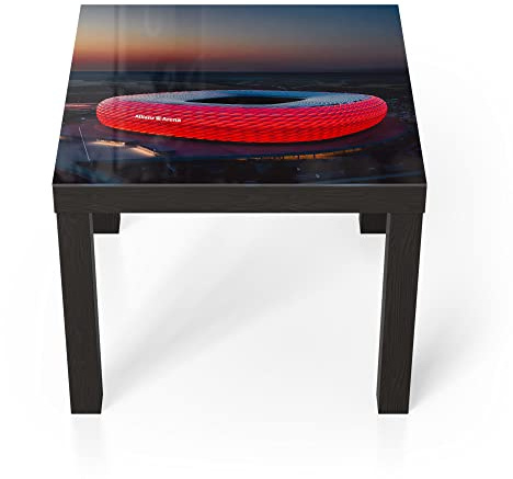 DEQORI Glastisch | schwarz klein 55x55 cm | Motiv Allianz Arena, München | ausgefallener Beistelltisch aus Glas | Hochglanz Couchtisch fürs Wohnzimmer | moderner Couch Tisch mit Design