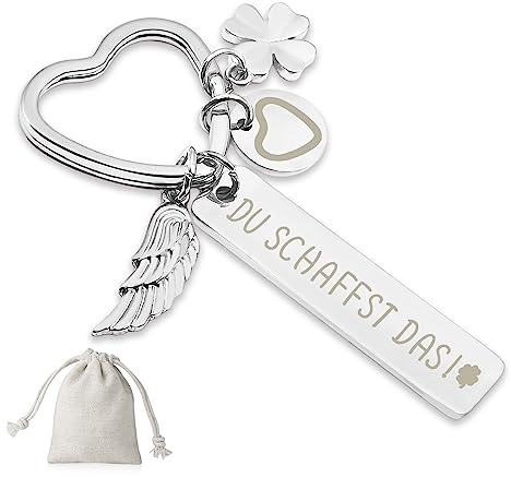 Sugeru Herz Schlüsselanhänger | Du Schaffst Das! | schutzengel schlüsselanhänger auto personalisiert | geschenke für Führerschein Geburtstag Weihnachten Frauen Freundin Mama Tochter | Silber
