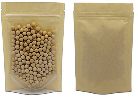 WACCOMT Pack Lot de 50 sachets en plastique kraft marron transparent avec fermeture éclair - refermables - 14 x 20 cm