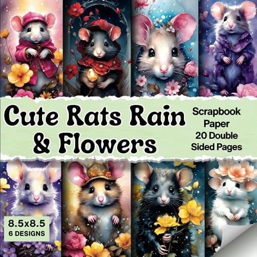 Cute Rats Rain & Flowers: Scrapbook Paper 20 Double Sided Pages 8.5x8.5 5 Design Layouts x 4
