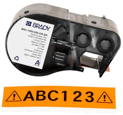Brady Vinyl-Etikettenband für Etikettendrucker BMP41/BMP51/BMP53/M511 - Klebeetiketten - Schwarz auf Orange (25,40 mm (B) x 7,62 m (L)) - M4C-1000-595-OR-BK