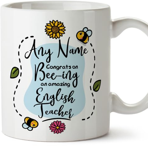 MUGFFINS Personalised Mug for English Teacher - in English - Thanks for Beeing - Funny Custom Gift for Colleagues - Ceramic 11oz Mug