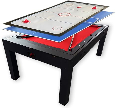 Multiplay-Billard 7 FT rot mit Air Hockey + Tischtennis + Tisch – Strike