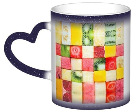 JBYJBX Atemberaubende Tasse mit Kiwi-Wassermelonen-Druck, wechselnd, wärmeempfindlich, Farbwechsel, Kaffee, Tee, Porzellantassen, Geschenk