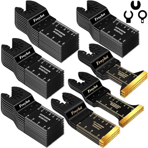 FROYLOT 49pcs Titanium Oscillating Tool Blades and High-Carbon Steel Multitool Blades, Universal Multitool Blades for Metal Wood Cutting,Multi Tool Blades Kits Fit Dewalt Bosch Milwaukee Ryobi
