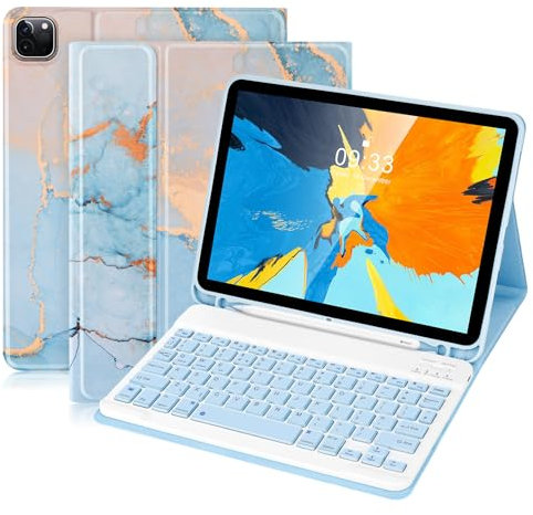 SOPPY Custodia con tastiera Bluetooth per iPad Air 11 (M3 2025 / M2 2024) e Air 4a/5a generazione e iPad Pro 11 (1a/2a/3a/4a generazione), custodia per tastiera rimovibile, con slot per matita