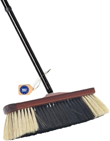 Novaliv Escoba de habitación con mango estable, mezcla de pelo de crin de caballo, cerdas suaves, 4 piezas, mango de crin, escoba mixta para laminado y parqué, cepillo de crin, cerdas naturales