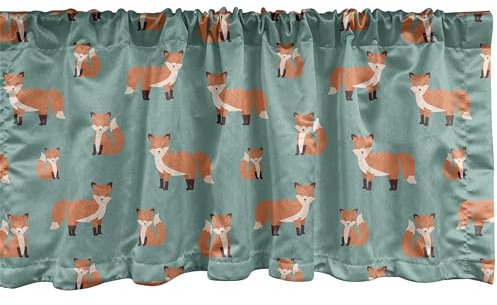 ABAKUHAUS Kindergarten Plattenschürze 2er Pack, Childish Cartoon von Waldtiere sitzen Waldtiere, Vorhang Volant für Dekor mit Stangentasche, 107 cm x 45 cm, Burnt Sienna und Laurel Grün