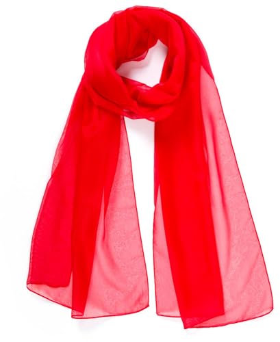 HAT YOU Damen Chiffon Halstuch, Sommertuch, Chiffon Schal, Tuch für Frühling und Sommer, Ganzjährig - Made in Italy, Farbe:Red 80x200