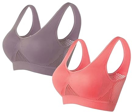 Rpporm 2er Pack Sport BH Bustier Damen Bralette Nathloser mit Gepolstert Sportbekleidung Ohne Bügel Atmungsaktiv Schlaf Still Soft Bra Sport-BHS Top für Joggen Yoga Jumping Fitness Lauf