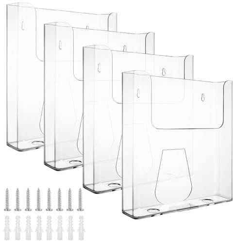 WOPPLXY 4 Stück Wandprospekthalter A4, Transparent Prospekthalter Wand mit Schrauben, Kunststoff Flyerhalter für Flyer, Kataloge, Menüs und Broschüren