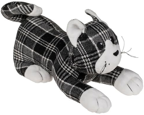 Cute Cat Door Stop | Tartan Check Design in Black, Grey & White | Weighs 1 Kg | Lays 28cm / 10 inches in Length