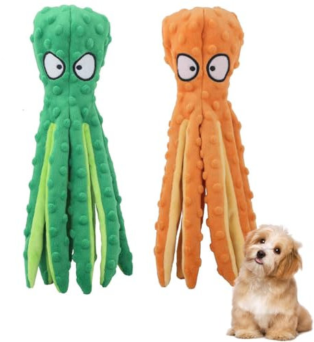 Esshogo 2 Stück Hunde-Quietschspielzeug Krake, Oktopus Weich Niedliches Tier Kauspielzeug, Interaktives hundespielzeug, Shell Puzzle Spielzeug Bissfest Interaktives, Zubehör für Haustiere