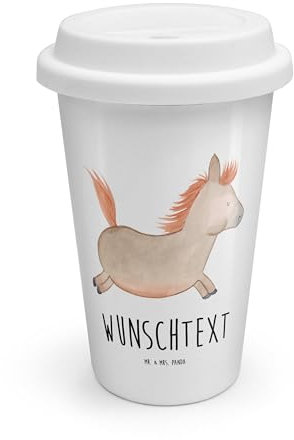 Mr. & Mrs. Panda Personalisierter To Go Becher Pferd Springen - Personalisierte Geschenke, Bürobecher Personalisiert, Landwirt, Trinkbecher To Go Mit