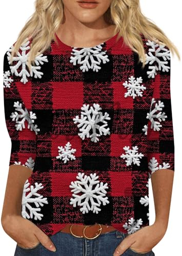 Christmas T Shirt Damen Blusenshirt Damen 3/4 Arm Rollkragenpullover Tunika Elegant Pailletten Oberteil Festliche Bluse 3/4 Arm Dart Shirt Weihnachtspullover Schwarz 4XL