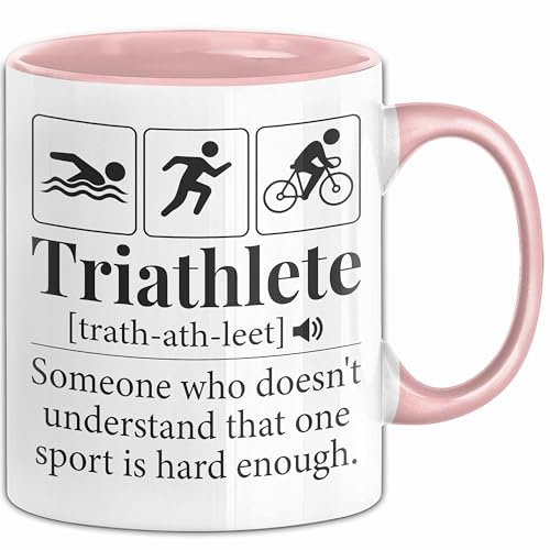 Triathlon Geschenk Tasse Iron Becher Mann Trathlet Geschenkidee Lustiger Spruch (Rosa)